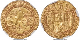 Ferdinand & Isabella (1474-1504) gold 2 Excelentes ND (from 1497)-S MS61 NGC, Seville mint, Cal-69, Cay-2924. 6.96gm. Rather well-executed for the pro...