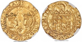 Ferdinand & Isabella (1474-1504) gold 2 Excelentes ND (from 1497)-S UNC Details (Removed From Jewelry) NGC, Seville mint, Cal-74, Cay-2934. 6.98gm. So...