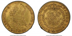 Charles III gold 4 Escudos 1786 M-DV AU50 PCGS, Madrid mint, KM418.1a. A slight weakness to the obverse portrait, but overall quite pleasing, with who...