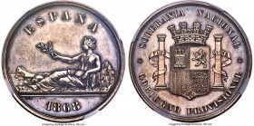 Provisional Government silver Medallic 5 Pesetas 1868 MS63 NGC, Madrid mint, KM-XA1, Calbeto-569. An issue often categorized as a Proof, this example ...