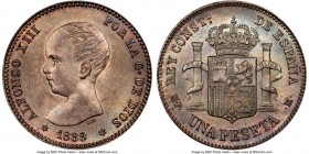 Alfonso XIII Peseta 1889(89) MP-M MS64 NGC, Madrid mint, KM691, Cay-17608. The far rarer of just two available dates for this 'Baby Head' type, with o...