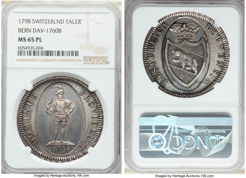 Bern. City Taler 1798 MS65 Prooflike NGC, KM165, Dav-1760B. Engaging to behold, ...