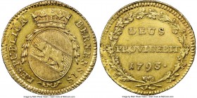 Bern. City gold Duplone 1793 AU55 NGC, KM143, Fr-182, HMZ-2-213a. Harvest golden color with peach toning in the recesses. The coin appears to have bee...