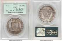 Zurich. Canton 20 Batzen 1813-B MS67 PCGS, Bern mint, KM186. Original toned with noticeable orange on the obverse within the devices and traces of blu...