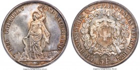 Confederation "Zurich Shooting Festival" 5 Francs 1872 MS65 PCGS, KM-XS11, Häb-13, Richter-1731. Fully gem and miraculously preserved for this often w...