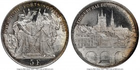 Confederation "Lausanne Shooting Festival" 5 Francs 1876 MS67 NGC, KM-XS13, Richter-1560. Certainly one of the finest examples we have handled of this...