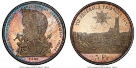 Confederation "Fribourg Shooting Festival" 5 Francs 1881 MS65 PCGS, KM-XS15, Richter-403. Mintage: 30,000. Practically specimen in its overall quality...