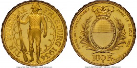 Confederation gold "Fribourg Shooting Festival" 100 Francs 1934-B MS65 Prooflike NGC, Bern mint, KM-XS19, Fr-505, Häb-21. From a mintage of only 2,000...