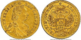Maria Theresa gold Ducat 1754 AU58 NGC, KM610, Fr-543. Just a touch is displayed over the highpoints, with ample mint luster remaining. A scarce type ...