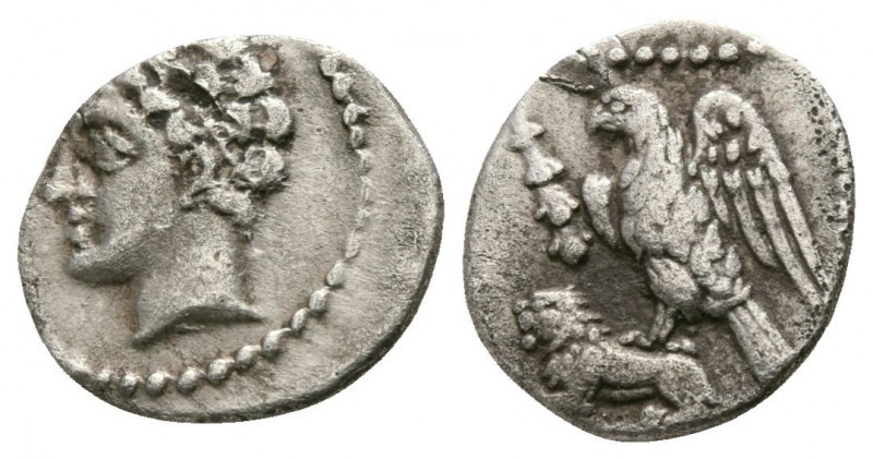 Obol AR
Cilicia, uncertain mint, c. 400 BC. Male head left, wearing grain wreat...
