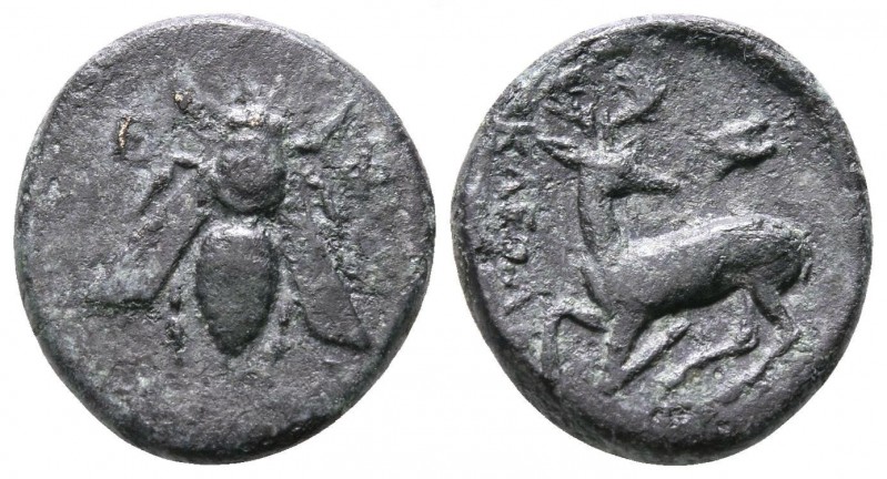 Bronze Æ
Ionia Ephesos. Ae c. 390-300 BC, Bee with straight wings/ Stag kneelin...