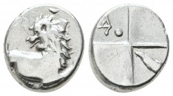 Hemidrachm AR>br>Thrace. Chersonesos, 386-338 BC, Chersonesos (Sevastopol, Ukraine) mint, lion forepart right, head turned back left / reverse quadrip...