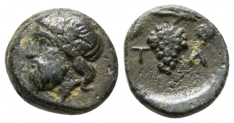 Bronze Æ
Aeolis. Temnos, 400-200 BC, Laureate head of Zeus left / Grape bunch o...