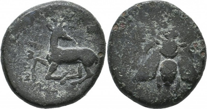Bronze Æ
Ionia. Ephesos, c. 295-288 BC, Stag prancing left, head right, astraga...