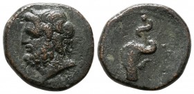 Bronze Æ
Mysia. Pergamon, Mid-late 2nd century BC, Laureate head of Asklepios left / Serpent-entwined staff
18 mm, 3,21 g