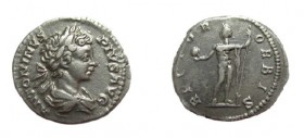 Denarius AR
Caracalla (198-217), Sol holding globe and reversed spear

20 mm, 3,41 RIC 39a