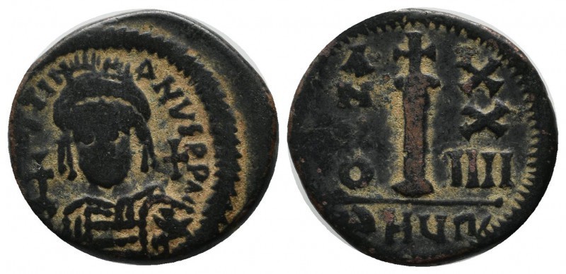 Nummi AE, Justinian I (527-565), Theoupolis (Antioch) mint, 4th officina. Dated ...