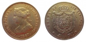 4 Escudos AV
Isabel II (-), Spain, 1867, POR LA G DE DIOS Y LA CONST / REINA DE LAS ESPANAS
18 mm, 3,34 g