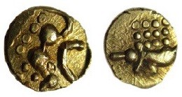 1 Fanam AV
India, Fanam Travancore
9 mm, 0,4 g
Mitchiner 1066 var