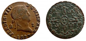 2 Maravedis Æ
Fernando VII (1808-1833), Segovia 1827
18 mm, 2,5 g