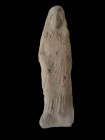 One-sided moulded statuette of a goddess with polos. Greek, 4th B.C. Bright brown clay. Intact, hight 14 cm