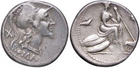ROMANE REPUBBLICANE - ANONIME - Monete senza il nome del monetiere (143-81a.C.) - Denario - Testa di Roma a d. /R Roma seduta a d. seduta su scudi; da...