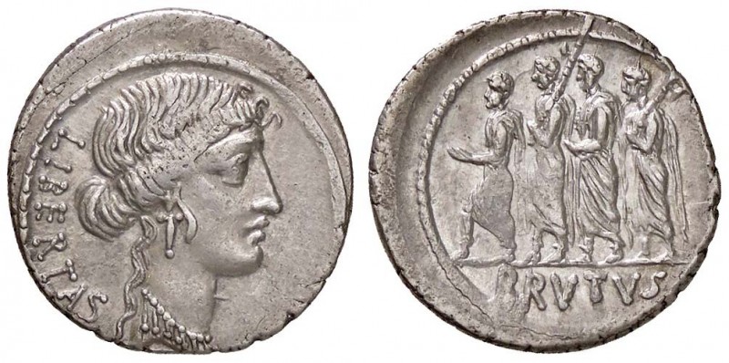 ROMANE REPUBBLICANE - JUNIA - L. Junius Brutus (54 a.C.) - Denario - Testa della...