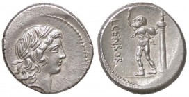 ROMANE REPUBBLICANE - MARCIA - L. Marcius Censorinus (82 a.C.) - Denario - Testa di Apollo a d. /R Il satiro Marsia stante a s. con un otre sulla spal...