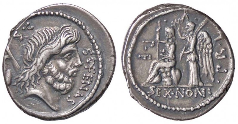 ROMANE REPUBBLICANE - NONIA - M. Nonius Sufenas (59 a.C.) - Denario - Testa di S...
