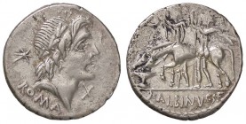 ROMANE REPUBBLICANE - POSTUMIA - L. Postumius Albinus (131 a.C.) - Denario - Testa di Apollo a d., dietro una stella /R Castore e Polluce abbeverano i...