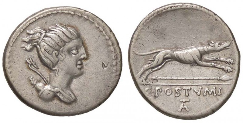 ROMANE REPUBBLICANE - POSTUMIA - C. Postumius (74 a.C.) - Denario - Busto di Dia...