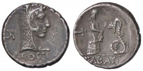 ROMANE REPUBBLICANE - ROSCIA - L. Roscius Fabatus (64 a.C.) - Denario serrato - Testa di Giunone Lanuvia a d., dietro un simbolo /R Una giovinetta ali...
