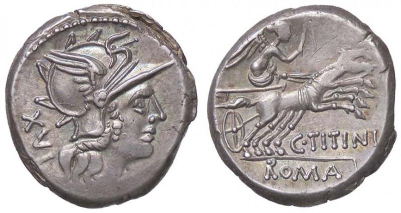 ROMANE REPUBBLICANE - TITINIA - C. Titinius (141 a.C.) - Denario - Testa di Roma...