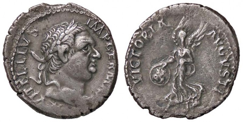 ROMANE IMPERIALI - Vitellio (69) - Denario - Testa laureata a d. /R La Vittoria ...