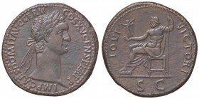 ROMANE IMPERIALI - Domiziano (81-96) - Sesterzio - Busto laureato a d. /R Giove seduto a s. con Vittoria e scettro C. 314 (AE g. 22,6) Ritocchi
qSPL