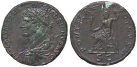 ROMANE IMPERIALI - Adriano (117-138) - Sesterzio - Busto laureato e drappeggiato a s. /R Giove seduto a s. con Vittoria e scettro C. 1184 (AE g. 24,14...
