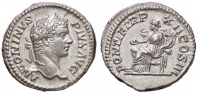 ROMANE IMPERIALI - Caracalla (198-217) - Denario - Testa laureata a d. /R La Concordia seduta a s. con patera e doppia cornucopia C. 465 (AG g. 3,5) E...