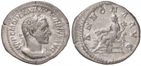 ROMANE IMPERIALI - Macrino (217-218) - Denario - Busto laureato e drappeggiato a d. /R L'Abbondanza seduta a s. con spighe e cornucopia, ai suoi piedi...