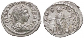 ROMANE IMPERIALI - Elagabalo (218-222) - Denario - Busto laureato e drappeggiato a d. /R La Salute in piedi a s. alimenta un serpente e si appoggia a ...