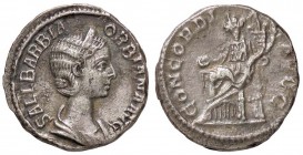 ROMANE IMPERIALI - Orbiana (moglie di A. Severo) - Denario - Busto drappeggiato e diademato a d. /R La Concordia seduta a s. con patera e doppia cornu...