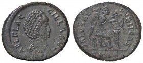 ROMANE IMPERIALI - Aelia Flaccilla (moglie di Teodosio) - AE 2 (Costantinopoli) - Busto drappeggiato e diademato a d. /R La Vittoria seduta a d. scriv...