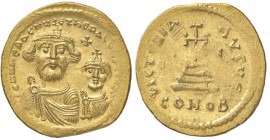 BIZANTINE - Eraclio e Eraclio Costantino (613-638) - Solido - I busti coronati di fronte /R Croce su tre gradini Ratto 1364/1365; Sear 738 (AU g. 4,44...