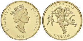 ESTERE - CANADA - Elisabetta II (1952) - 200 Dollari 1991 - Giocatori di Hockey Kr. 202 (AU g. 17,13) In confezione
FS
