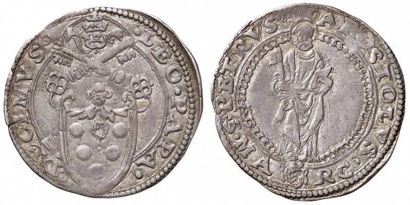 ZECCHE ITALIANE - ANCONA - Leone X (1513-1521) - Mezzo giulio Munt. 84 RR (AG g....