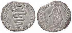 ZECCHE ITALIANE - CREMONA - Francesco II Sforza (1521-1535) - Grosso 1527 CNI 2/4; MIR 309 RRR (AG g. 1,76)
BB+