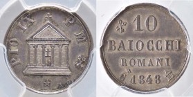 ZECCHE ITALIANE - GAETA - Pio IX (1846-1866) - 10 Baiocchi 1848 Bruce 3 var. RRRR AG Sigillata PCGS MS62
qFDC