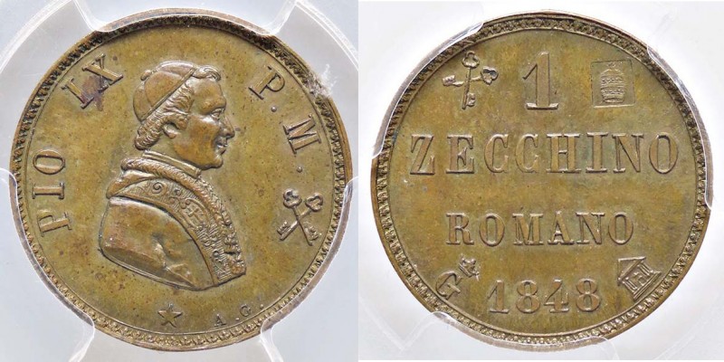 ZECCHE ITALIANE - GAETA - Pio IX (1846-1866) - Zecchino 1848 Bruce 6 RRR OT Sigi...