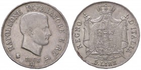 ZECCHE ITALIANE - MILANO - Napoleone I, Re d'Italia (1805-1814) - 5 Lire 1808 Pag. 26b; Gig. 97a RR (AG g. 24,99)Contorno in rilievo - Variante: A sen...