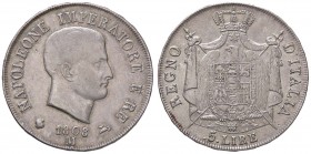 ZECCHE ITALIANE - MILANO - Napoleone I, Re d'Italia (1805-1814) - 5 Lire 1808 Pag. 26b; Gig. 97a RR (AG g. 24,99)Contorno in rilievo - Variante: A sen...