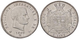 ZECCHE ITALIANE - MILANO - Napoleone I, Re d'Italia (1805-1814) - 5 Lire 1809 Pag. 27a; Mont. 221 (AG g. 25,01)Puntali aguzzi
SPL/qFDC
